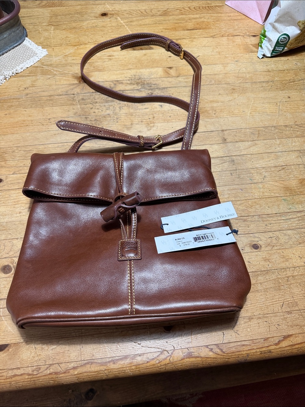 Dooney & Bourke Brown Leather Messenger Crossbody with Knot Detail